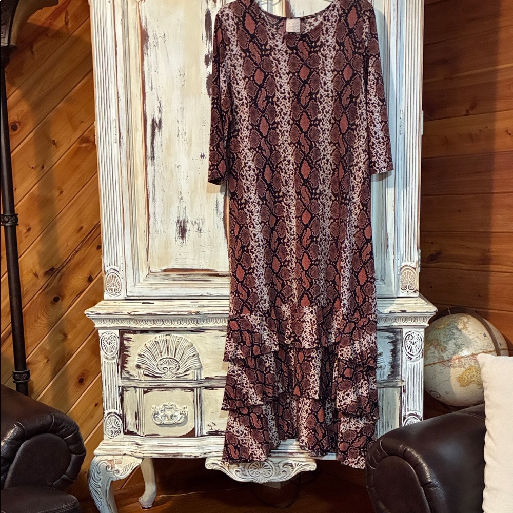 Chic Long Sleeve Snake Print Dress
